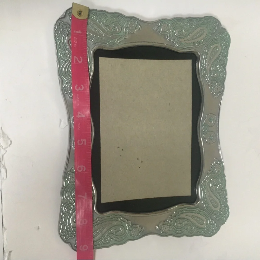 Vintage 1960’s Silver Green Paisley Picture Frames Set of 2 4x6